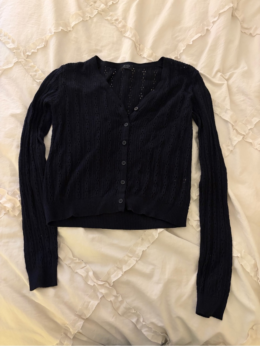 PacSun Navy Pointelle Button-Up V-Neck Cardigan
